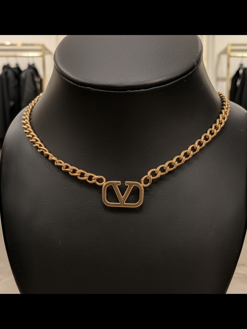 Valentino Gold-Tone Chain Necklace with Signature V Emblem 16"